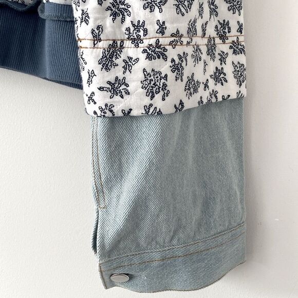 Bobbie Wren Free People Floral Denim Cotton Cropped Jacket Selina Gomes worned - Picture 7 of 11